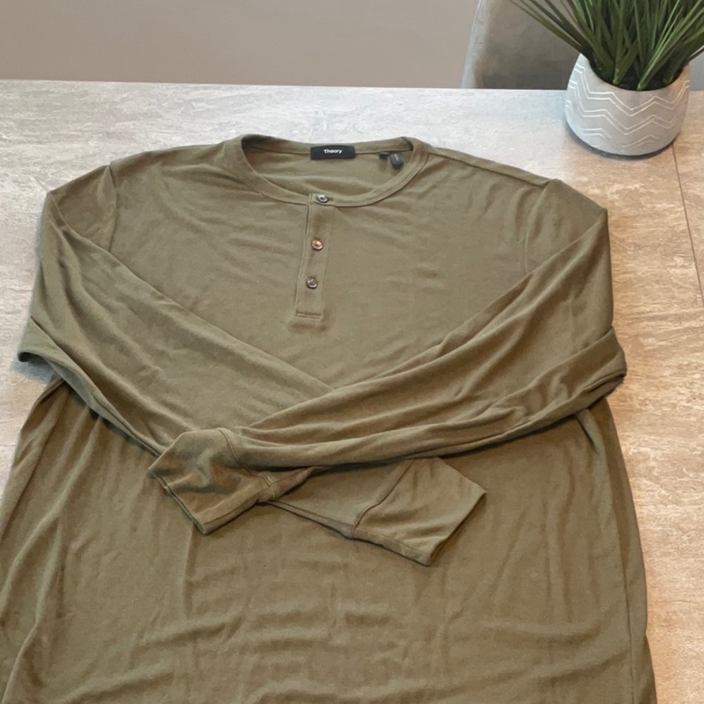 Men’s Theory Long Sleeve Henley Green XL